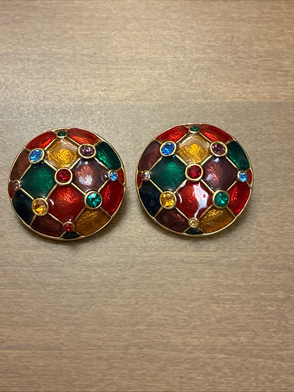 Vintage Gold Multicolored/ Gemstone Clip On Earrings